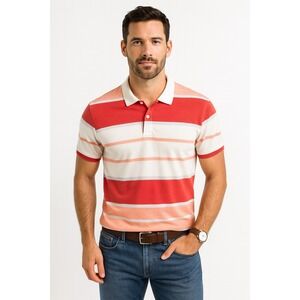 Vintage Pierre Cardin Salmon Striped Polo‎ Shirt Menswear Retro Casual Top Large